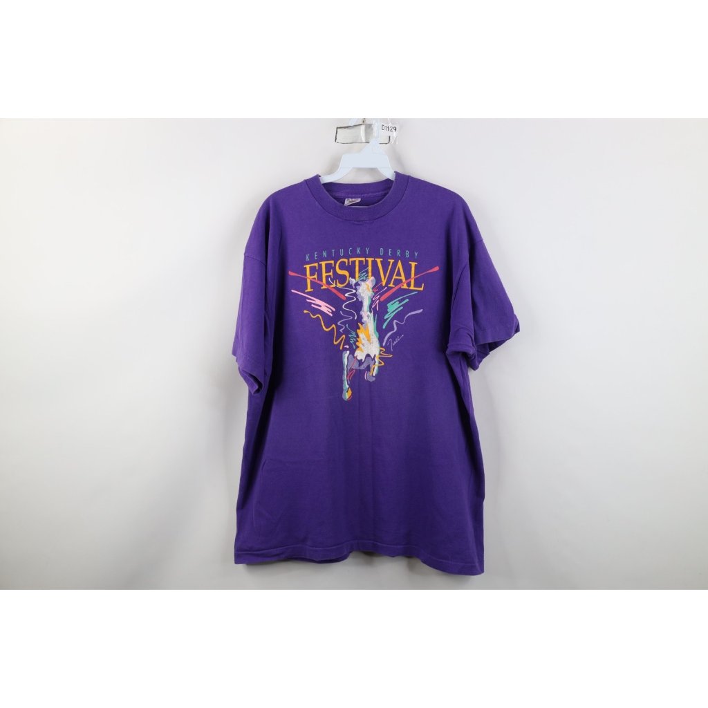 Vintage 90s Womens Xl Faded Horse Equestrian Kentucky Derby Festival TShirt Usa